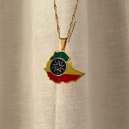 Ethiopia Flag Map Necklace - Silver/Gold