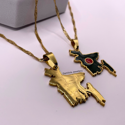 Bangladesh Flag Map Necklace - Coloured Flag gold