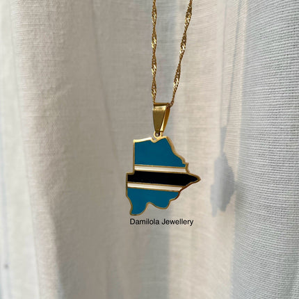 Botswana Flag Map Necklace - Gold