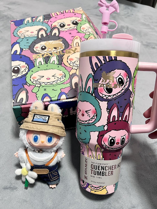 350 STAINLESS STEEL LARGE CAPACITY INSULATED CUP WITH STRAW AND A LABUBU BLIND BOX.