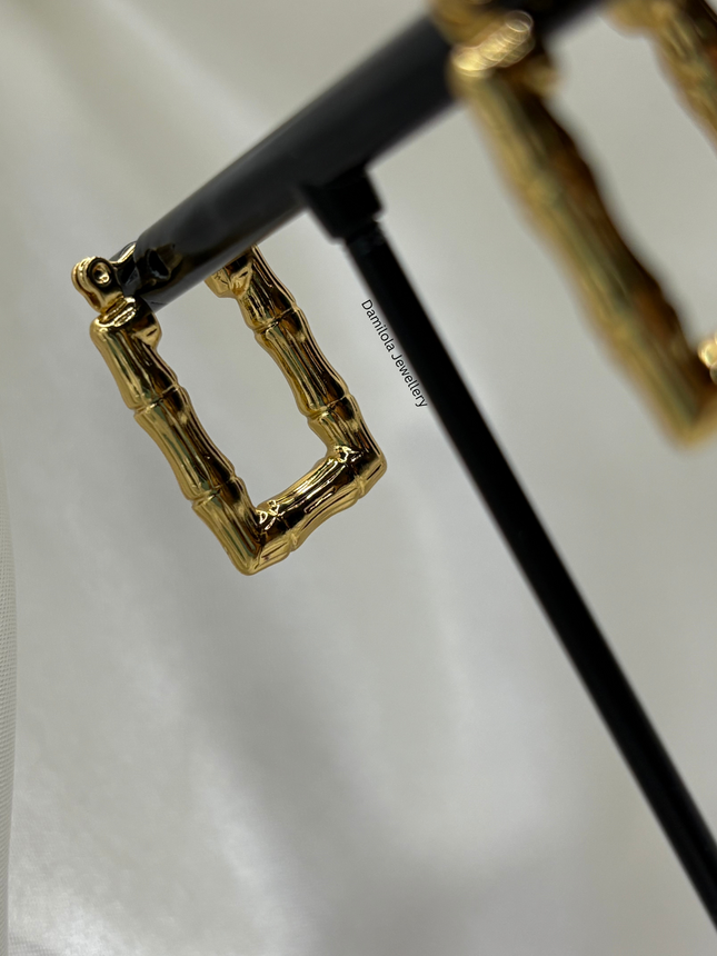 Gold ‘Brooklyn’ Bamboo Rectangle Hoops