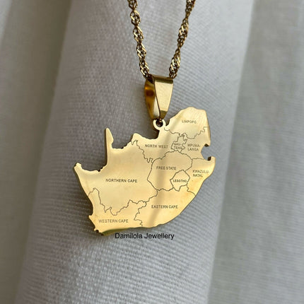 South Africa Engraved Map Necklace - Gold