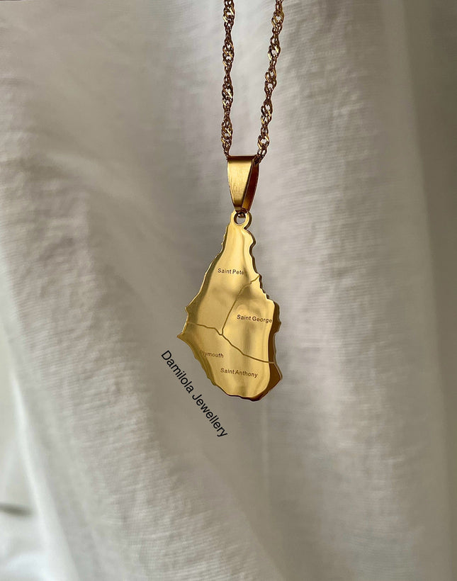 Montserrat Engraved Map Necklace - Gold
