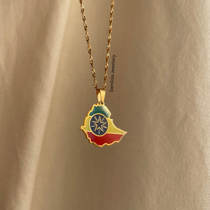 Ethiopia Flag Map Necklace - Silver/Gold