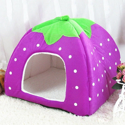 Strawberry Shaped Foldable Short Plush Pet House Nest, Size: L, Pink, Size L, Blue, Size L, Purple, Size L, Dark Blue, Size L, Red, Size L