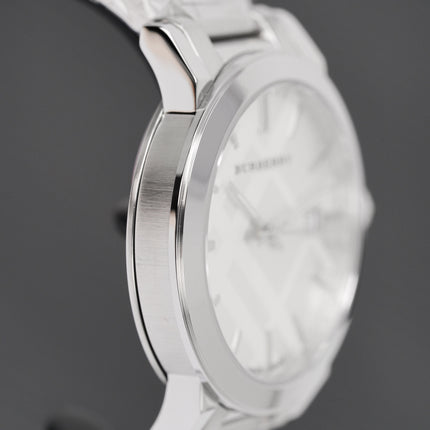 Burberry Unisex Watch The City 38mm Engraved Checked Steel BU9037