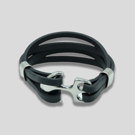Black Leather Anchor Bracelet