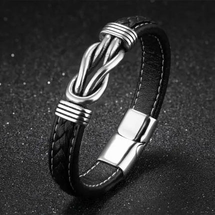 Black Leather Bracelet with Knot