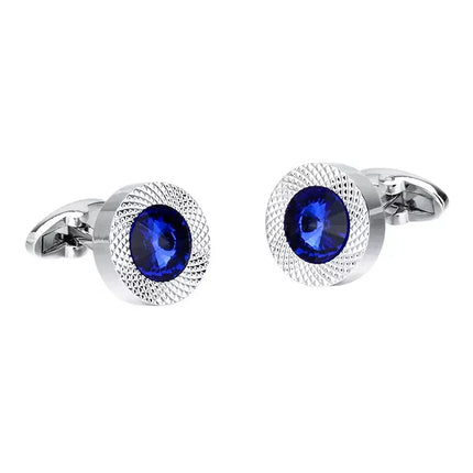 Blue Crystal Round Cufflinks