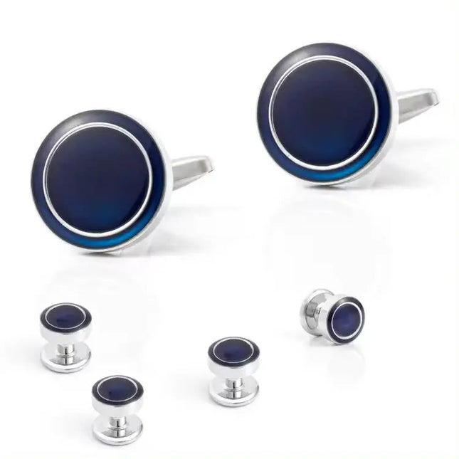 Blue Enamel Cufflinks and Studs Set for Tuxedo Shirts