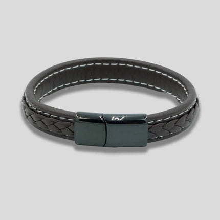 Brown Leather Bracelet with Black Clasp