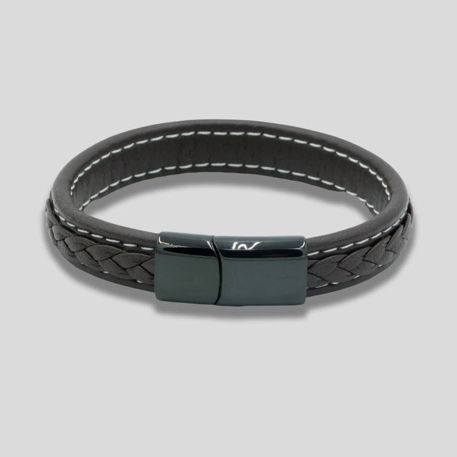 Brown Leather Bracelet with Black Clasp