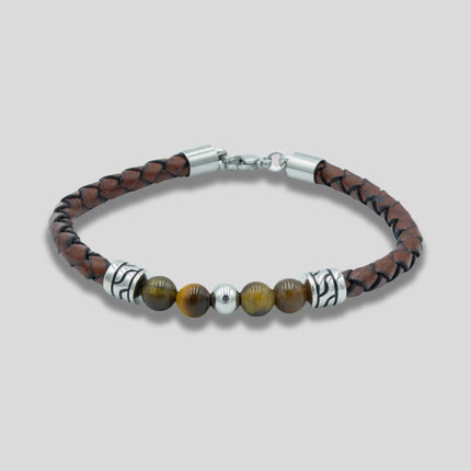 Brown Leather Tiger Eye Bead Bracelet