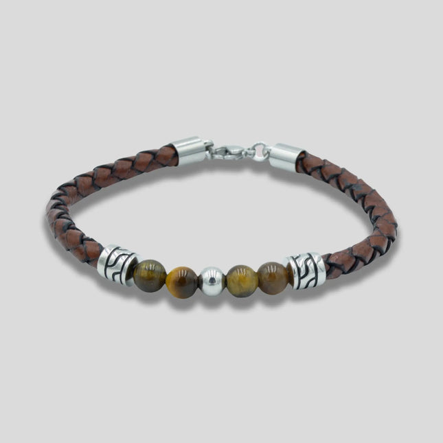 Brown Leather Tiger Eye Bead Bracelet
