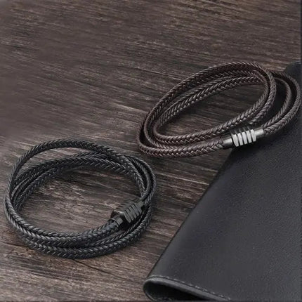 Brown Natural Braided Mens Long Leather Bracelet