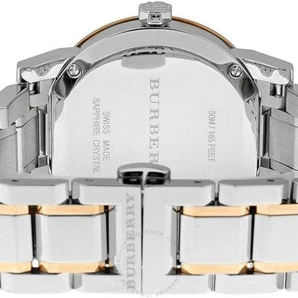 Burberry Ladies Watch Diamond Check Stamped 34mm Two Tone Rose Gold BU9127