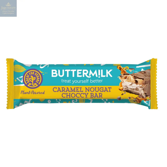 Buttermilk malt flavoured nougat with a caramel layer enrobed in plant based chocolate