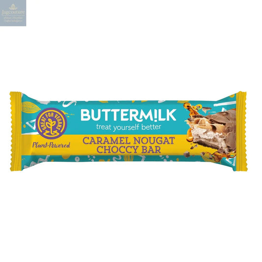 Buttermilk malt flavoured nougat with a caramel layer enrobed in plant based chocolate