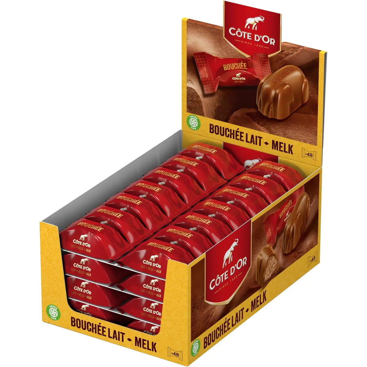 Cote d'Or milk chocolate bouchee filled with praline in counter display