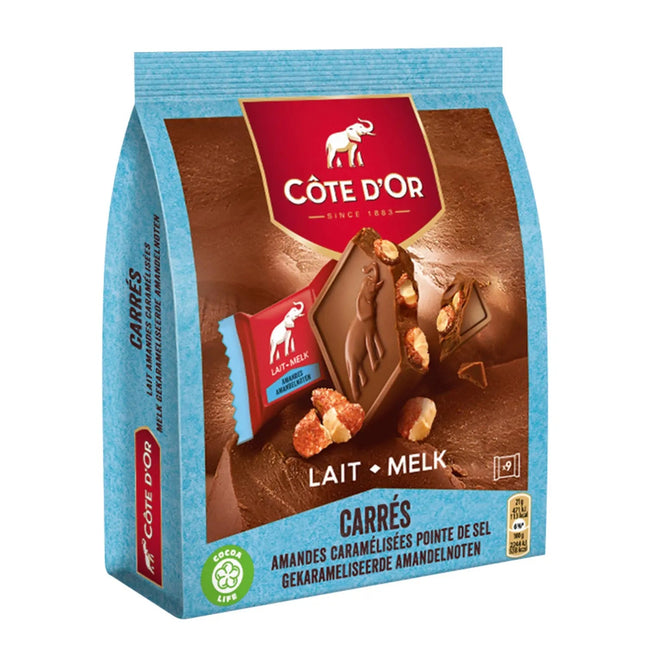 Cote d'Or Carres Almond - individually wrapped milk chocolate squares with caramelised almonds in pouch