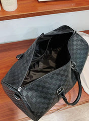 Luxury Black Checkered Duffel Bag – Travel & Gym Weekender with Shoulder Strap
