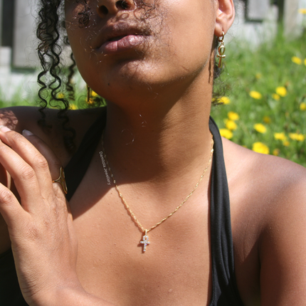 Small Diamanté Ankh Necklace - Gold