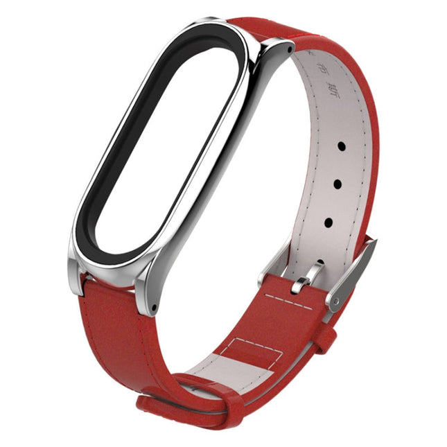 Mijobs Screwless Magnetic Case Top-grain Leather Watch Band for Xiaomi Mi Band 5 & 6, Host not Included
