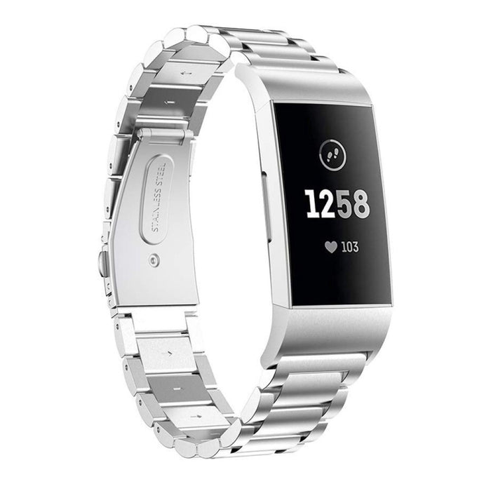 Three Beads Slingshot Buckle Solid Stainless Steel Watch Band for Fitbit Charge 3