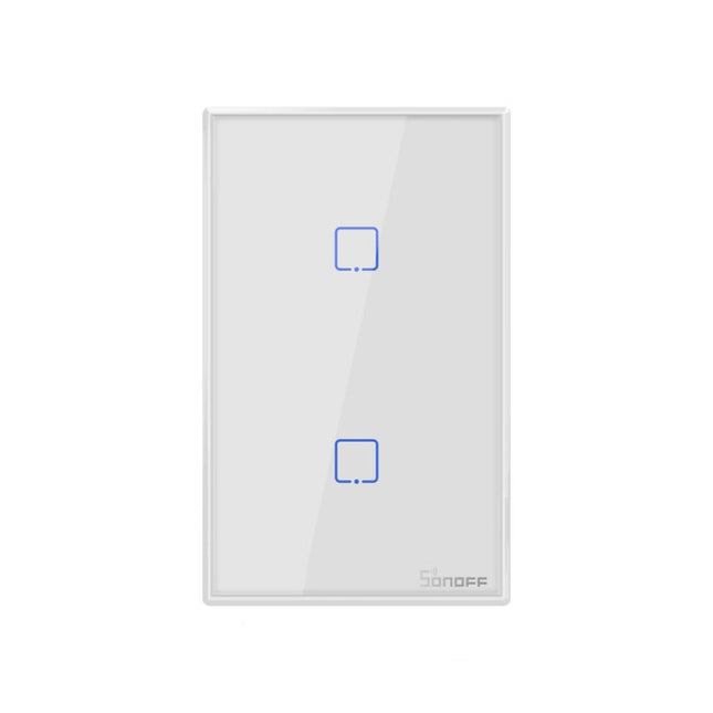 Sonoff T2 Touch 120mm Tempered Glass Panel Wall Switch Smart Home Light Touch Switch, Compatible with Alexa and Google Home, AC 100V-240V, US Plug, 120mm/ 2 US Plug