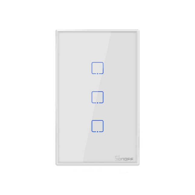 Sonoff T2 Touch 120mm Tempered Glass Panel Wall Switch Smart Home Light Touch Switch, Compatible with Alexa and Google Home, AC 100V-240V, US Plug, 120mm/ 3 US Plug