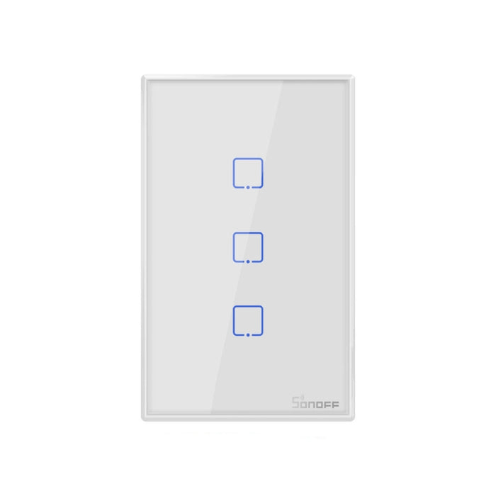 Sonoff T2 Touch 120mm Tempered Glass Panel Wall Switch Smart Home Light Touch Switch, Compatible with Alexa and Google Home, AC 100V-240V, US Plug, 120mm/ 3 US Plug