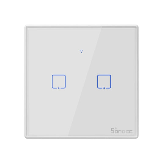 Sonoff T2 Touch 86mm Tempered Glass Panel Wall Switch Smart Home Light Touch Switch, Compatible with Alexa and Google Home, AC 100V-240V, EU Plug, 86mm/ 2 EU Plug