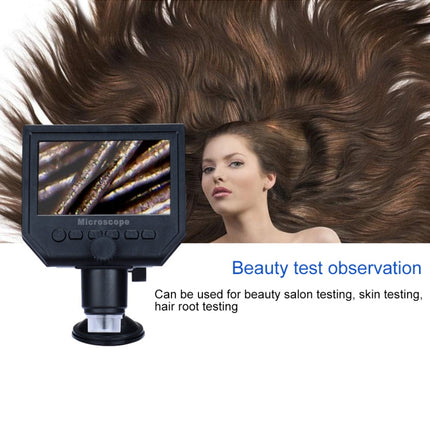G600 600X 3.6MP 4.3 inch HD LCD Display USB Charging Portable Digital Microscope with LED Light, Support Micro SD Card(64GB Max), US Plug, AC 100-240V, US Plug