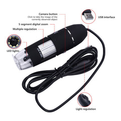 1000X Magnifier 0.3MP Image Sensor USB Digital Microscope with 8 LED & Professional Stand, 1000X