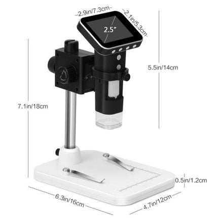 500X Zoom Magnifier 3MP Image Sensor USB Digital Microscope with 2.5 inch Screen & 8 LED & Professional Stand, Support TF Card, DMS-015M 500X