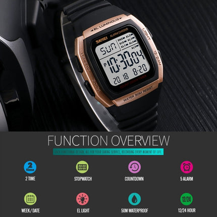 SKMEI 1278 Fashionable Outdoor 50m Waterproof Digital Watch Student Sports Wrist Watch Support 5 Group Alarm Clocks