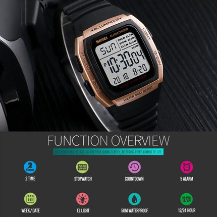 SKMEI 1278 Fashionable Outdoor 50m Waterproof Digital Watch Student Sports Wrist Watch Support 5 Group Alarm Clocks