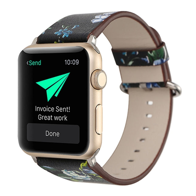 For Apple Watch Ultra 49mm&Watch Ultra 2 49mm / Series 10 46mm / 9&8&7 45mm / SE 3&SE 2&6&SE&5&4 44mm / 3&2&1 42mm Fashion Pastoralism Style Little Floral Pattern Women Watch Leather Watch Band