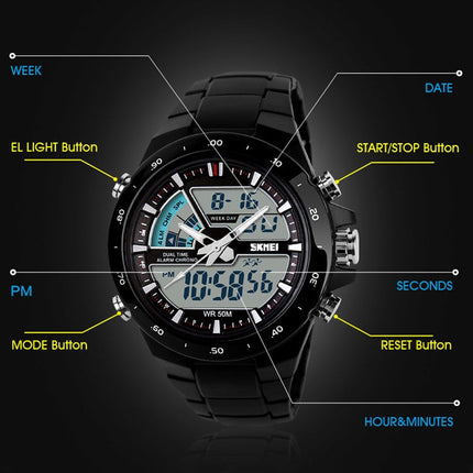 SKMEI 1016 Multifunctional Men Outdoor Sports Noctilucent Waterproof Double Digital Watch