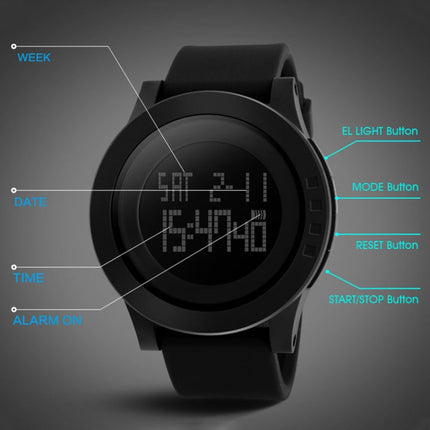 SKMEI 1142 Multifunctional Men Outdoor Sports Noctilucent Waterproof Silica Gel Digital Watch