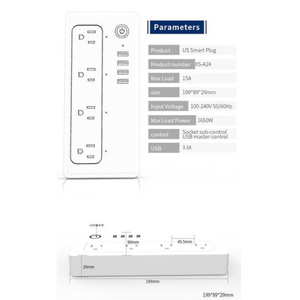 XS-A24 WiFi Smart Power Plug Socket Wireless Remote Control Timer Power Switch with USB Port, Compatible with Alexa and Google Home, Support iOS and Android, US Plug