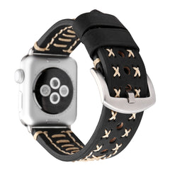 For Apple Watch Series 10 42mm / 9&8&7 41mm / SE 3&SE 2&6&SE&5&4 40mm / 3&2&1 38mm Manual Line Pattern Genuine Leather Wrist Watch Band, For 38mm