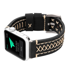 For Apple Watch Series 10 42mm / 9&8&7 41mm / SE 3&SE 2&6&SE&5&4 40mm / 3&2&1 38mm Manual Line Pattern Genuine Leather Wrist Watch Band, For 38mm