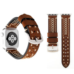 For Apple Watch Series 10 42mm / 9&8&7 41mm / SE 3&SE 2&6&SE&5&4 40mm / 3&2&1 38mm Manual Line Pattern Genuine Leather Wrist Watch Band, For 38mm