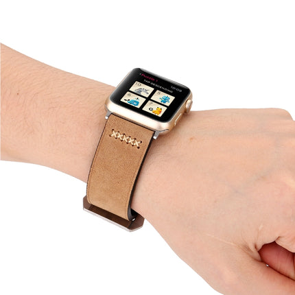 For Apple Watch Ultra 49mm&Watch Ultra 2 49mm / Series 10 46mm / 9&8&7 45mm / SE 3&SE 2&6&SE&5&4 44mm / 3&2&1 42mm Retro XX Line Pattern Genuine Leather Wrist Watch Band, For 42mm