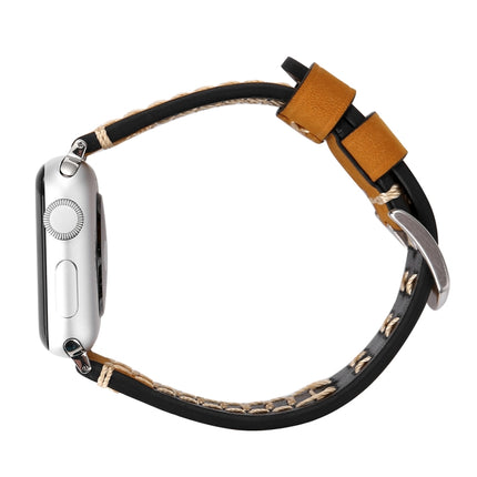 For Apple Watch Ultra 49mm&Watch Ultra 2 49mm / Series 10 46mm / 9&8&7 45mm / SE 3&SE 2&6&SE&5&4 44mm / 3&2&1 42mm Manual Line Pattern Genuine Leather Wrist Watch Band, For 42mm