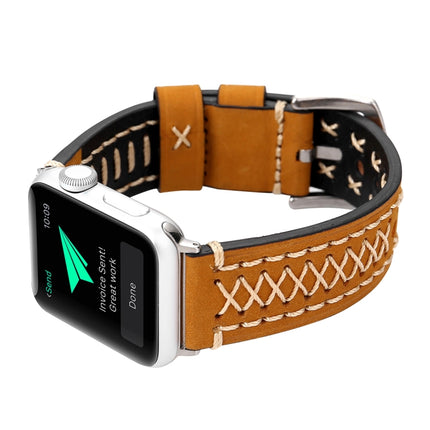 For Apple Watch Ultra 49mm&Watch Ultra 2 49mm / Series 10 46mm / 9&8&7 45mm / SE 3&SE 2&6&SE&5&4 44mm / 3&2&1 42mm Manual Line Pattern Genuine Leather Wrist Watch Band, For 42mm