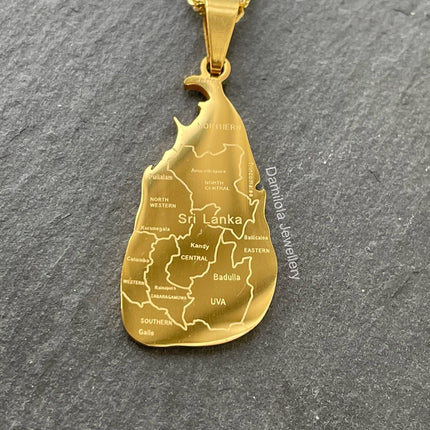 Sri Lanka Engraved Map Necklace - Gold