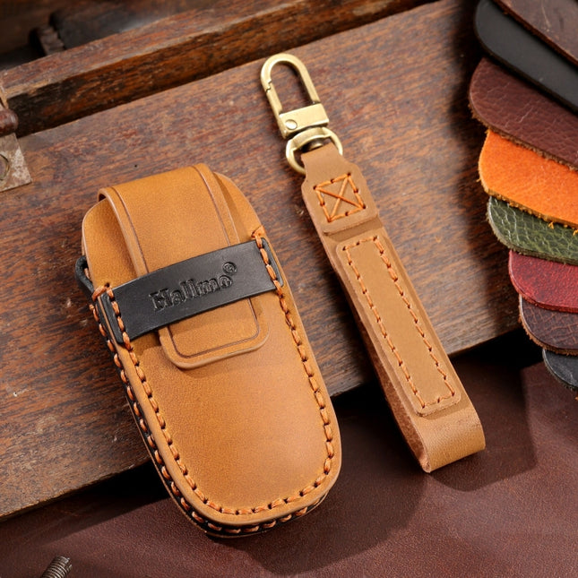 For Nissan Teana / Ariya 4-button Horn Hallmo Car Cowhide Leather Key Protective Cover Key Case, 4-button Horn