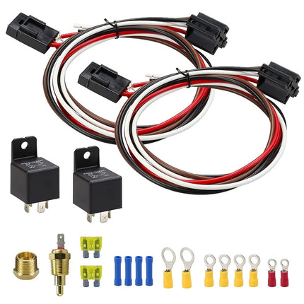 Car 12V 40A 175-185 Degree Thermostat Dual Electric Cooling Fan Wiring Relay Sensor Kit, Electric Cooling Fan Wiring Relay